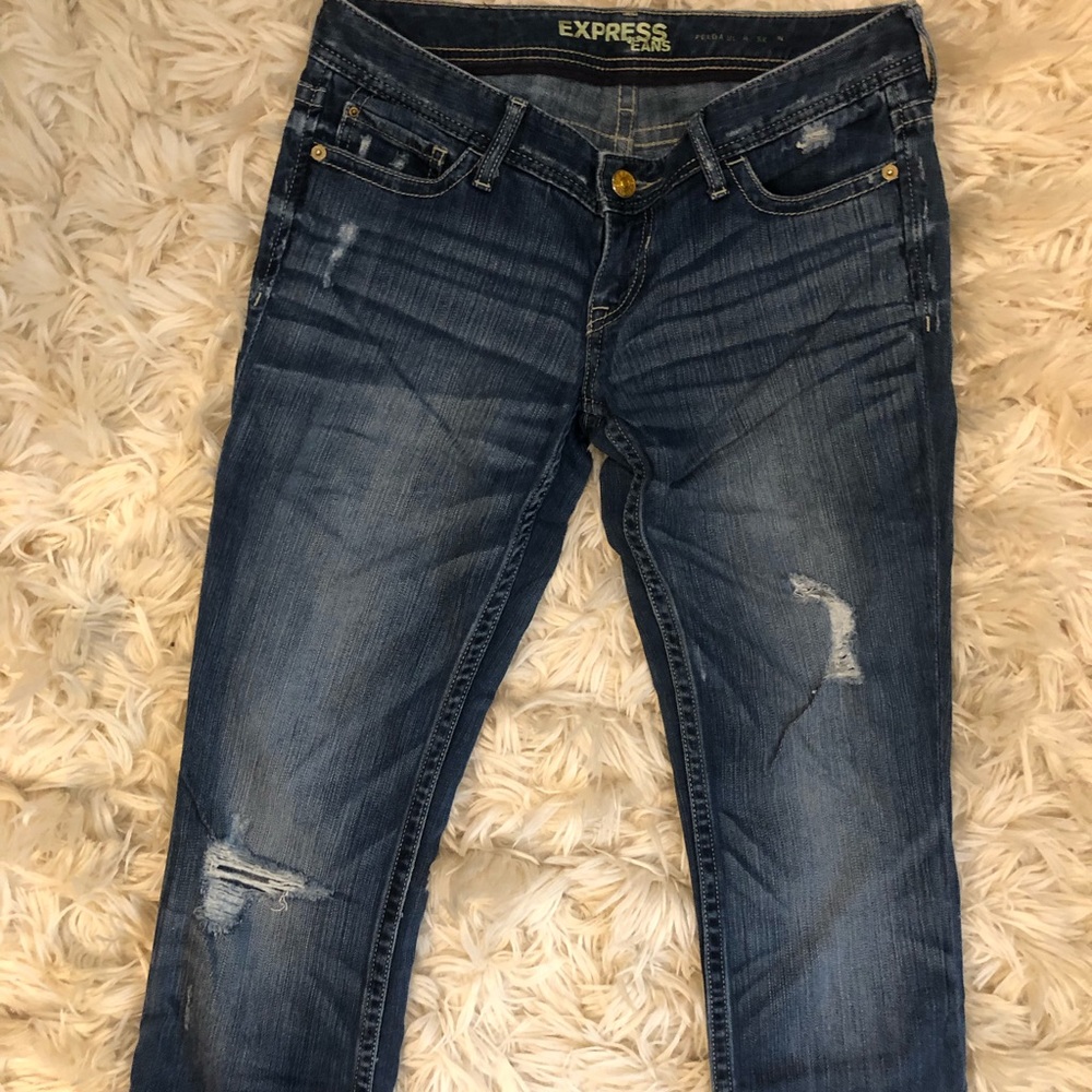 Express distressed ultra skinny low rise jeans